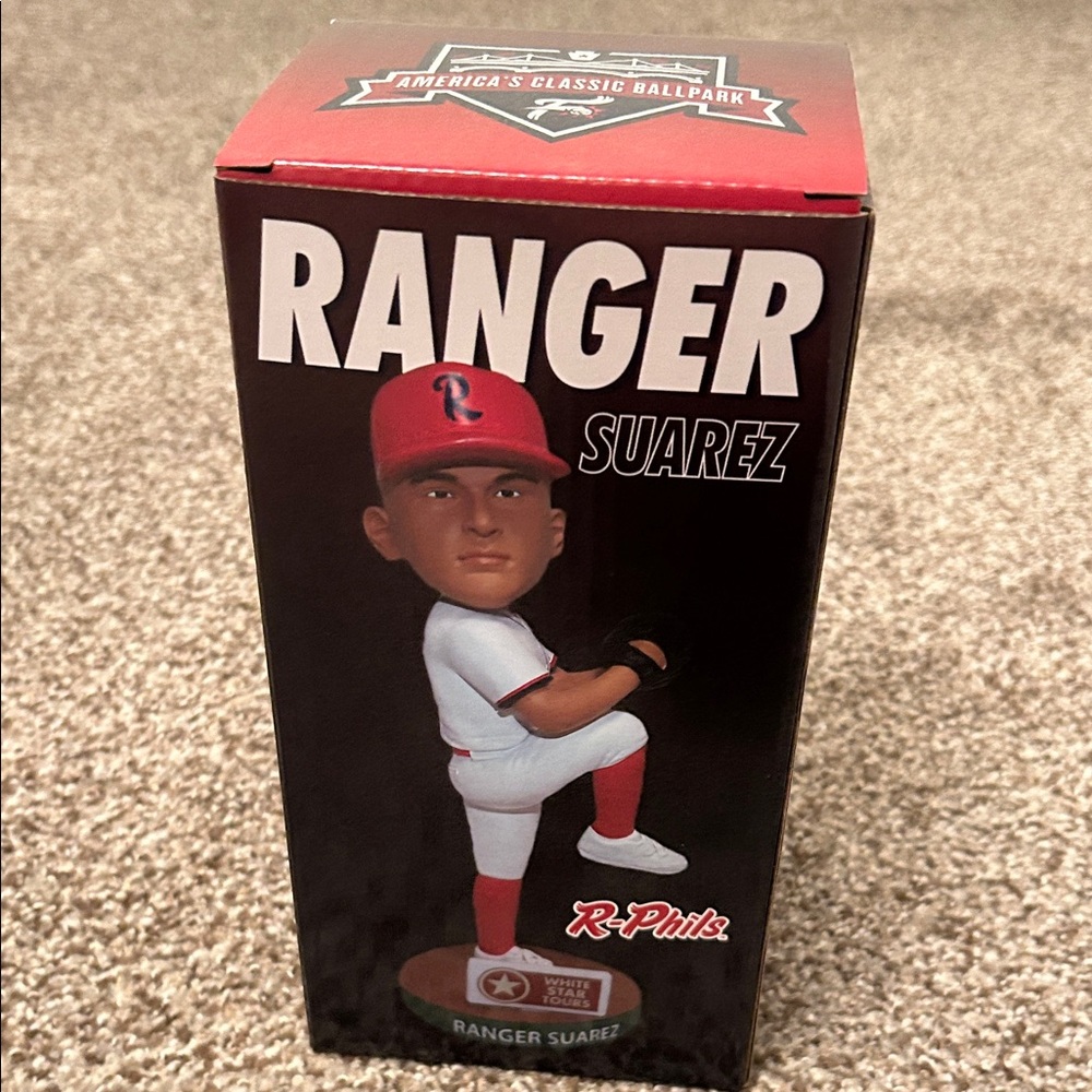 NWT Ranger Suarez Reading Phillies Bobblehead Figurine